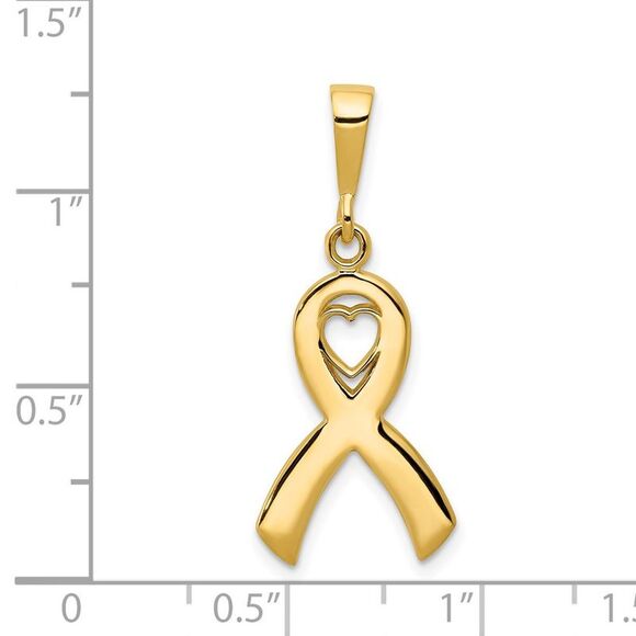 14k Yellow Gold Polished Heart in Awareness Ribbon Pendant - Picture 4 of 5